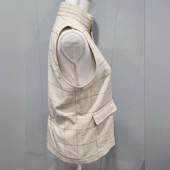 Ashworth Plaid Vest Lined Beige With Two Pockets and Closures, Size Medium - Picture 2 of 10